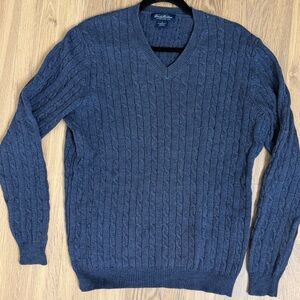 Brooks Brothers Merino Wool and Cotton vneck cableknit sweater size M fisherman